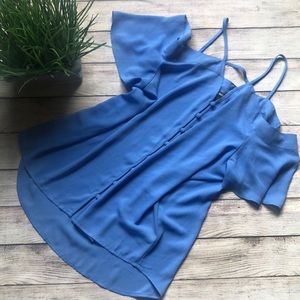 Express Blue Strappy Cold-Shoulder Blouse Top L